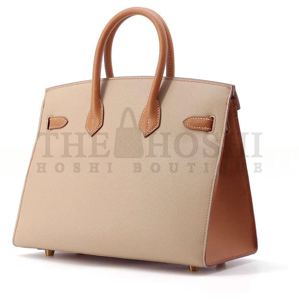 H**me5 BIRKIN 30 EPSOM TRENCH COAT GREY AND GOLDEN BROWN GOLD BUTTONS H028369CK21 (30*23*15cm) Master Quality